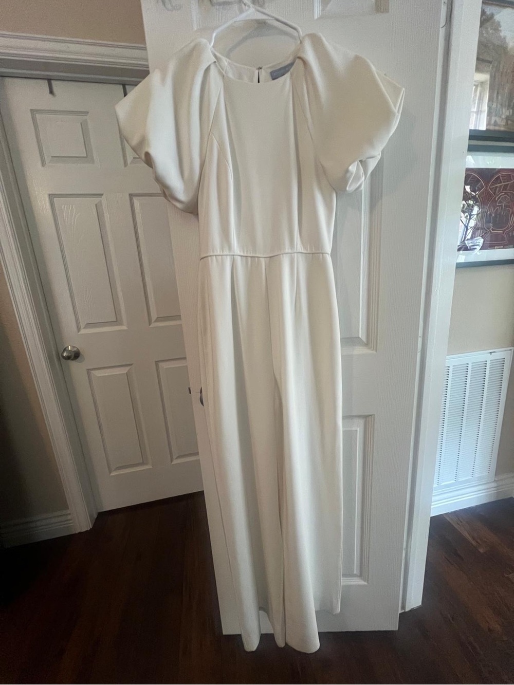 Elegant Ivory Wide-Leg Jumpsuit with Puff Sleeves